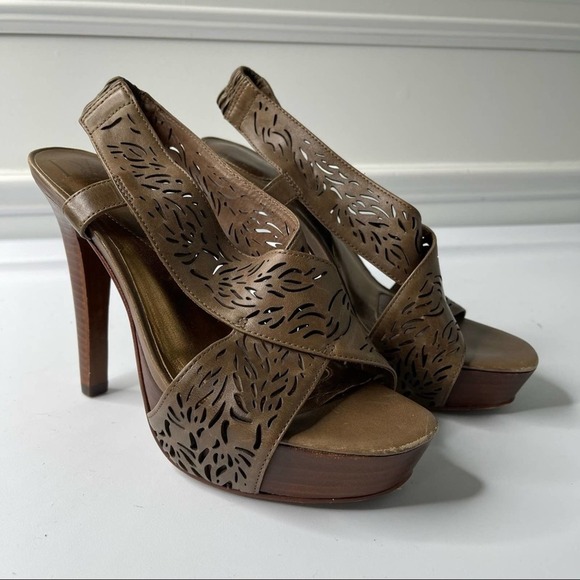 Diane Von Furstenberg brown laser cut iris heeled sandals size 6 M - Picture 1 of 7
